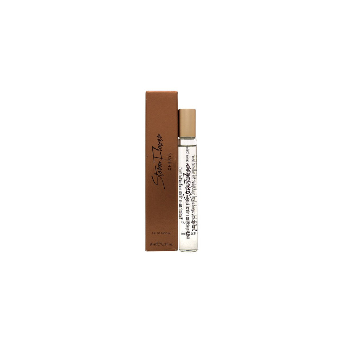 Cheryl Storm Flower Eau de Parfum 9 ml, Cheryl – slank klar rollerball-flaske med sølvfarvet låg og blomstret etiket