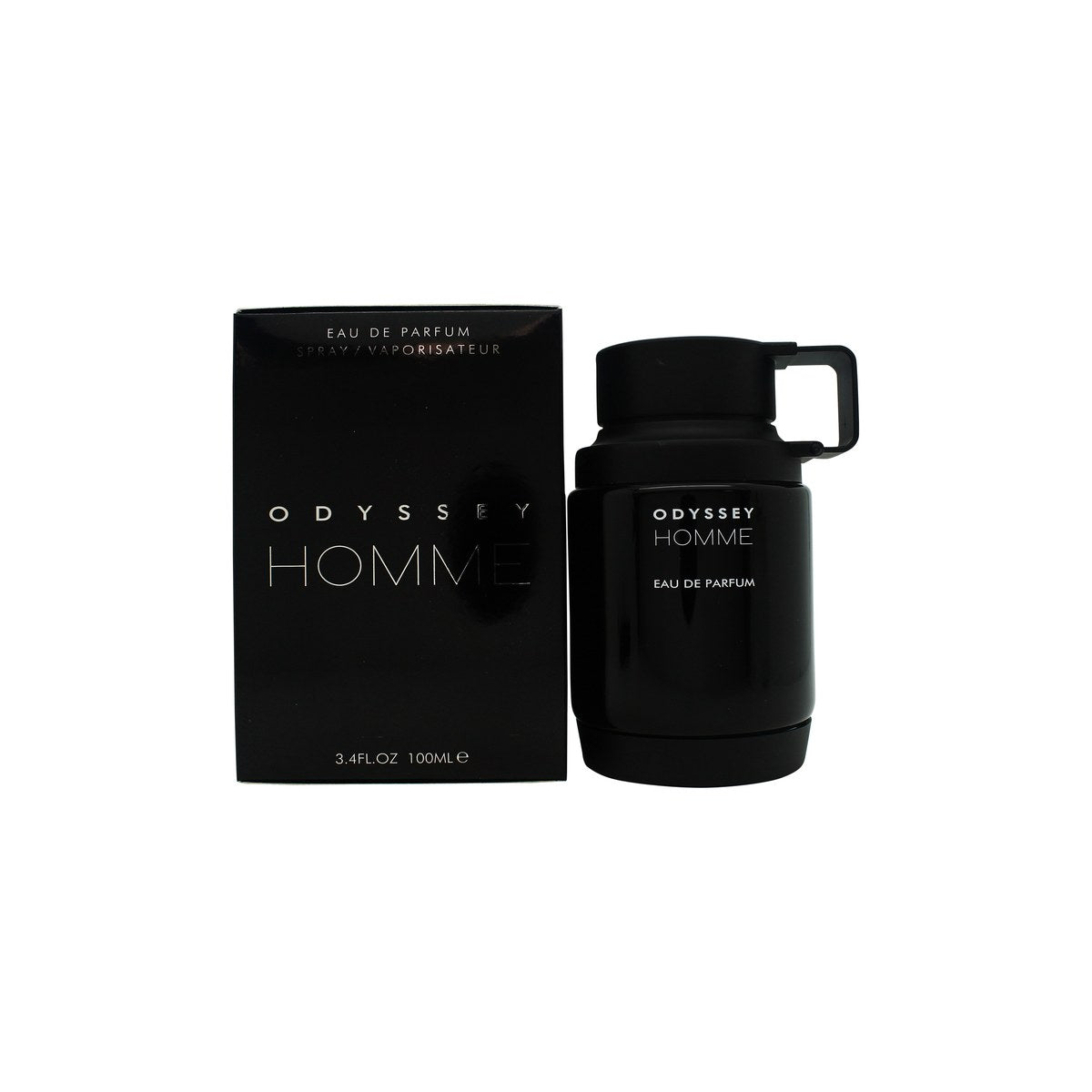 Armaf Odyssey Homme Eau de Parfum 100 ml fra Armaf i sort, firkantet flakon med sølvdetaljer og tekst på fronten