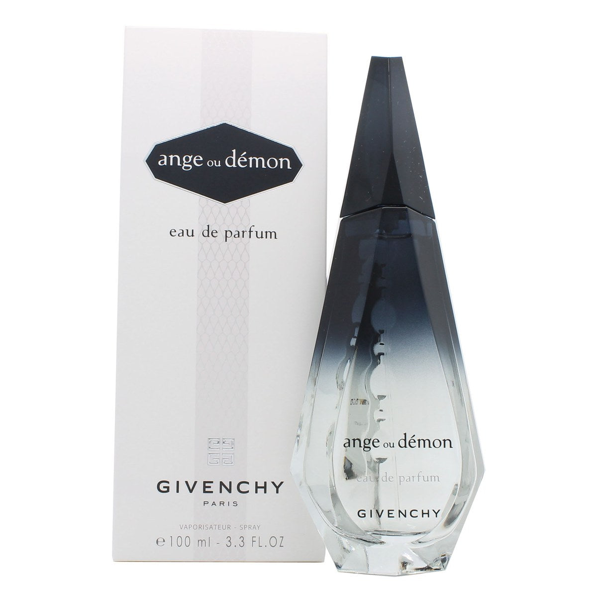 Givenchy Ange Ou Demon Eau de Parfum 100ml – facetslebet dråbeformet flakon i mørklilla glas med sølvdetaljer og klar top