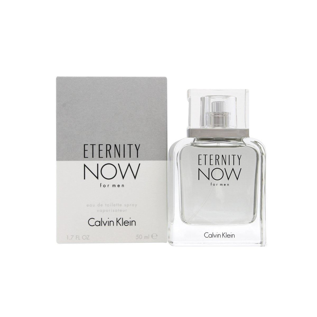 Calvin Klein Eternity Now For Men Eau de Toilette 50 ml – klar glasflaske med turkis væske og sølvlåg, minimalistisk udtryk