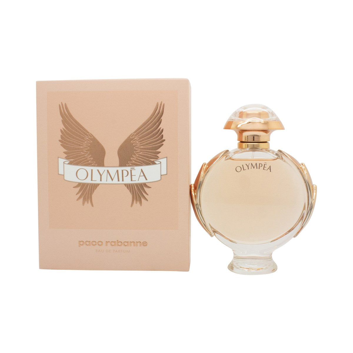 Paco Rabanne Olympea Eau de Parfum 80 ml, Paco Rabanne, i rund glasflakon med rosa tone og sølvvinger på klar fod
