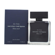 Narciso Rodriguez Bleu Noir Eau de Toilette 100 ml – mørkeblå rektangulær glasflaske med sort hætte og minimalistisk design