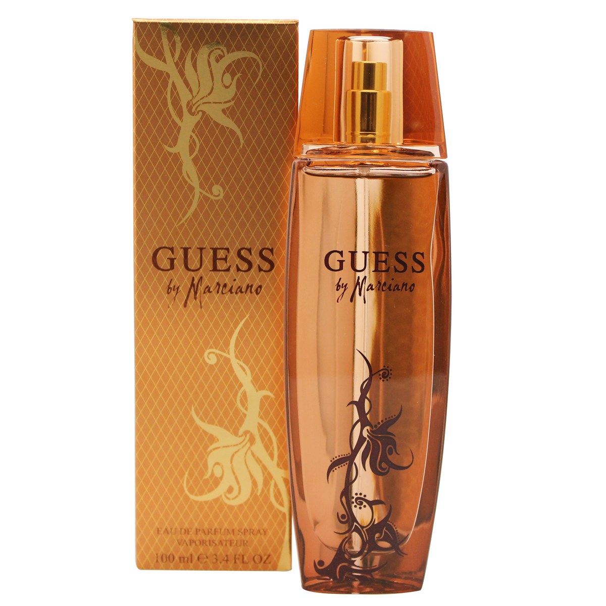 Guess Guess Marciano Eau de Parfum, Guess, 100 ml – buet ravfarvet glasflakon med guldfarvet låg og elegant logo