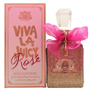 Viva La Juicy Eau De Parfum Juicy Couture 100 ml, klar glasflakon med facetteret form, sølvfarvet låg og fuchsia sløjfe