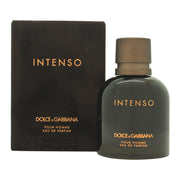 Dolce & Gabbana Pour Homme Intenso Eau de Parfum 75 ml fra Dolce & Gabbana, mørk rektangulær glasflaske med sort finish og gyldent logo