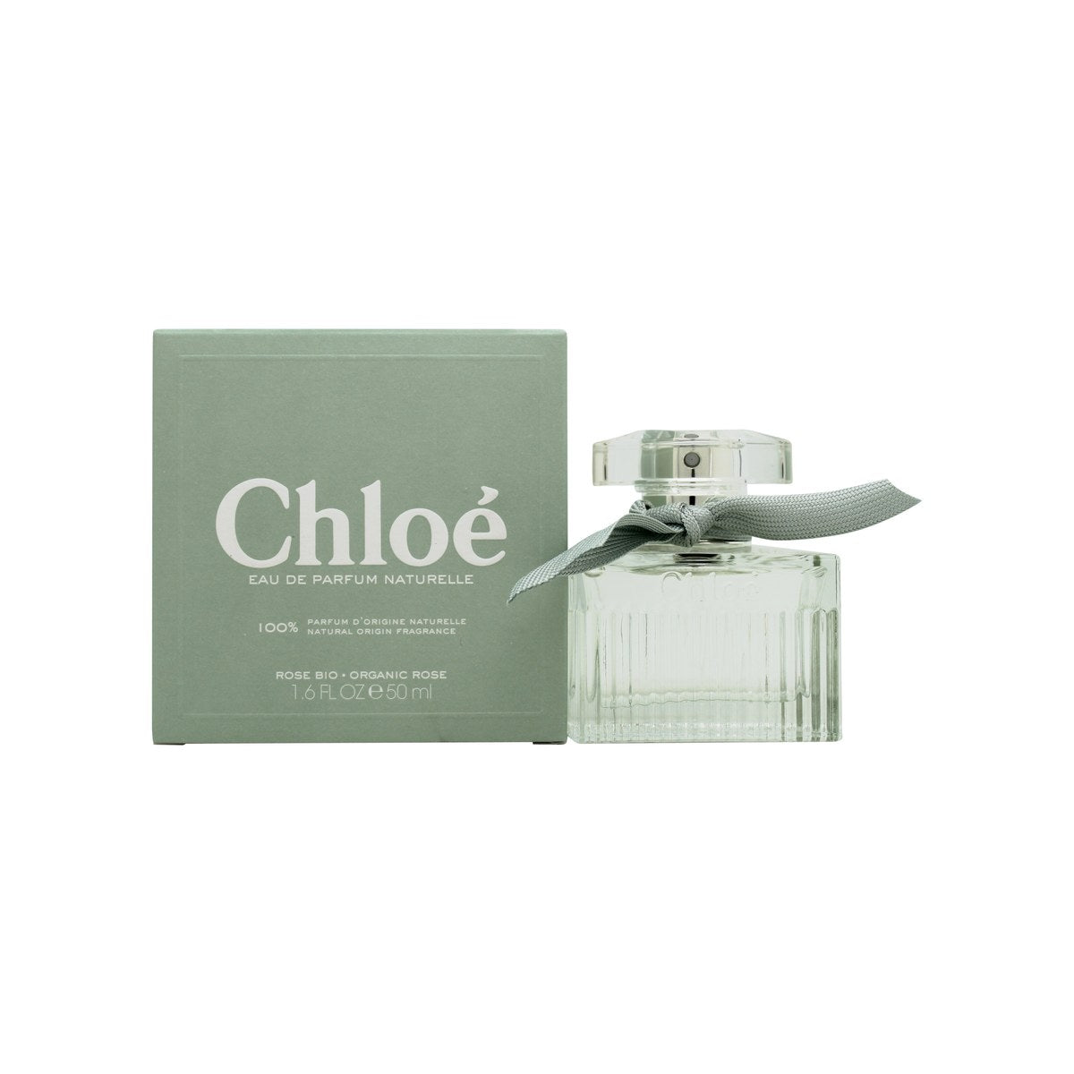 Chloé Naturelle Eau De Parfum, Chloé, 50 ml klar glasflaske med lysgrøn parfumefarve, rund form og grøn bånddetalje