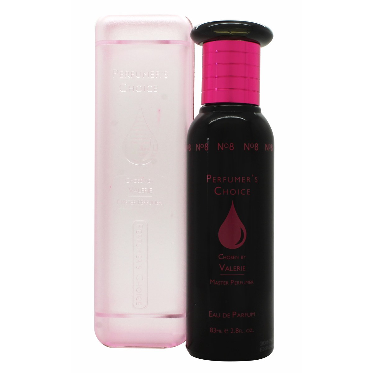 Perfumer's Choice No. 8 Valerie Eau de Parfum 83 ml flaske i klart glas med gylden væske og sølvfarvet spraytop