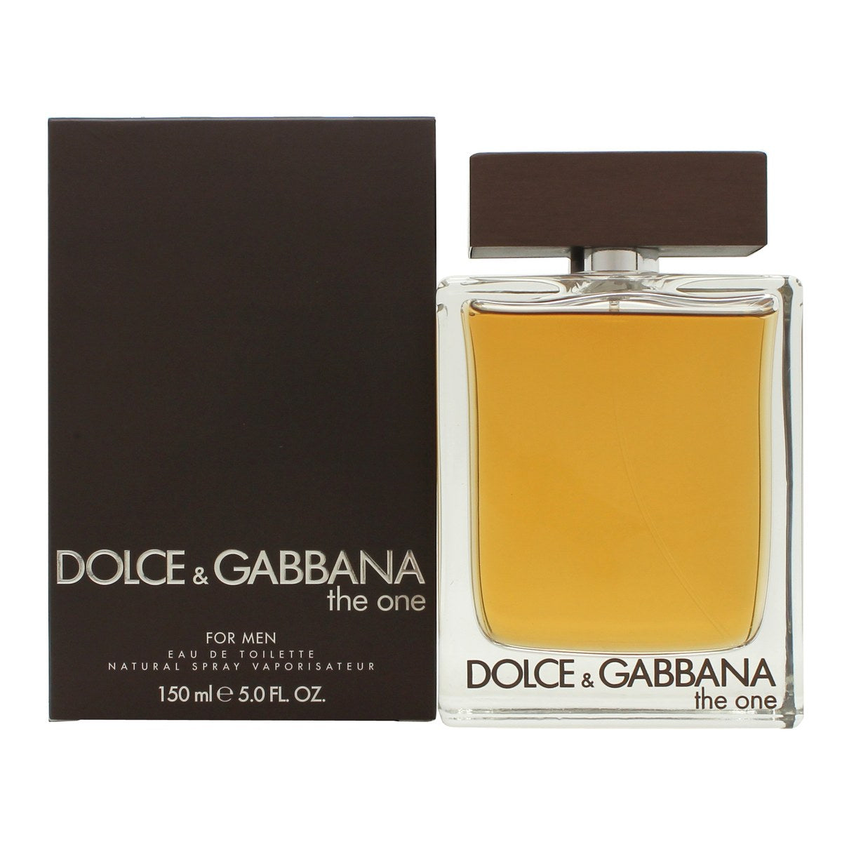 The One For Men Eau De Toilette Dolce & Gabbana 150 ml klar rektangulær glasflaske med mørkebrun væske og sort låg