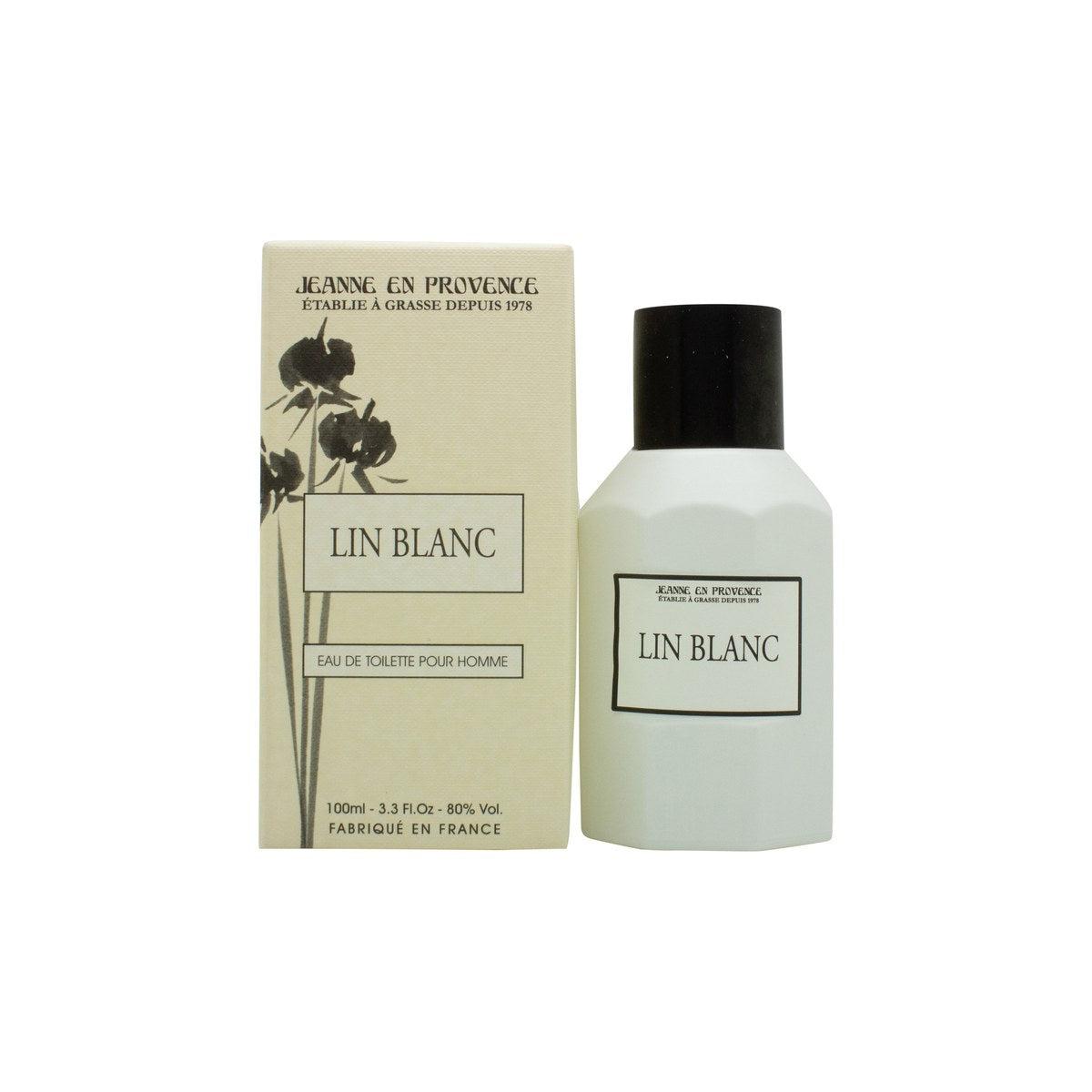Jeanne Arthes Lin Blanc Eau de Toilette 100 ml – klar glasflaske med sølvprop og hvid etiket, enkelt design