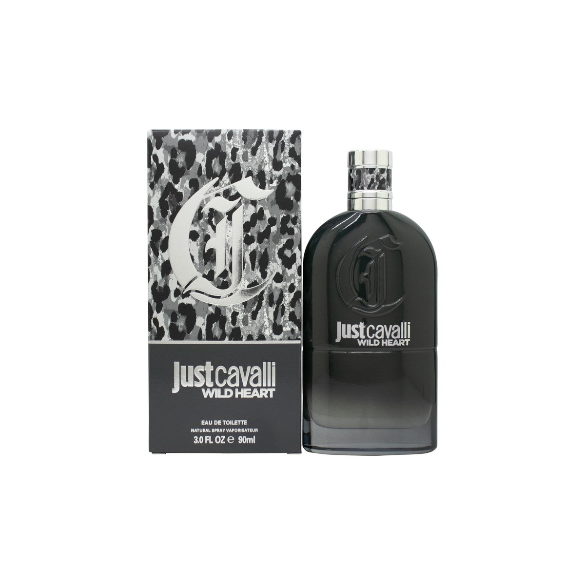 Roberto Cavalli Just Cavalli Wild Heart for Him, Roberto Cavalli, 90 ml – sort glasflakon med gulddetaljer og sort låg