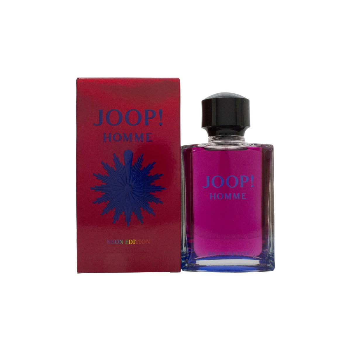Joop! Homme Neon Edition Eau de Toilette, Joop!, 125 ml – pink glasflaske med sort låg og neonlogo.