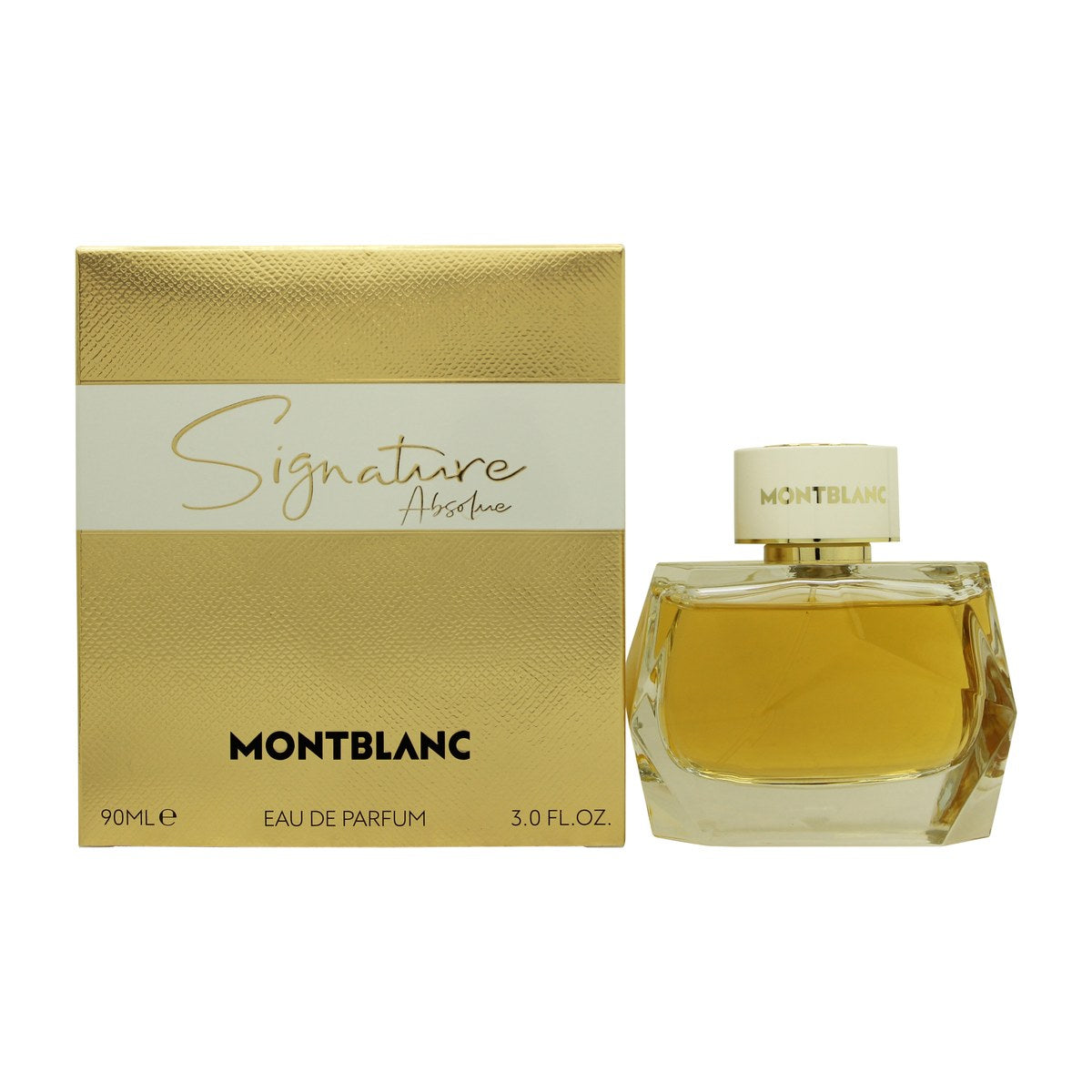 Mont Blanc Signature Absolue Eau de Parfum 90 ml – gylden oval flakon med solgult glas og guldkappe.