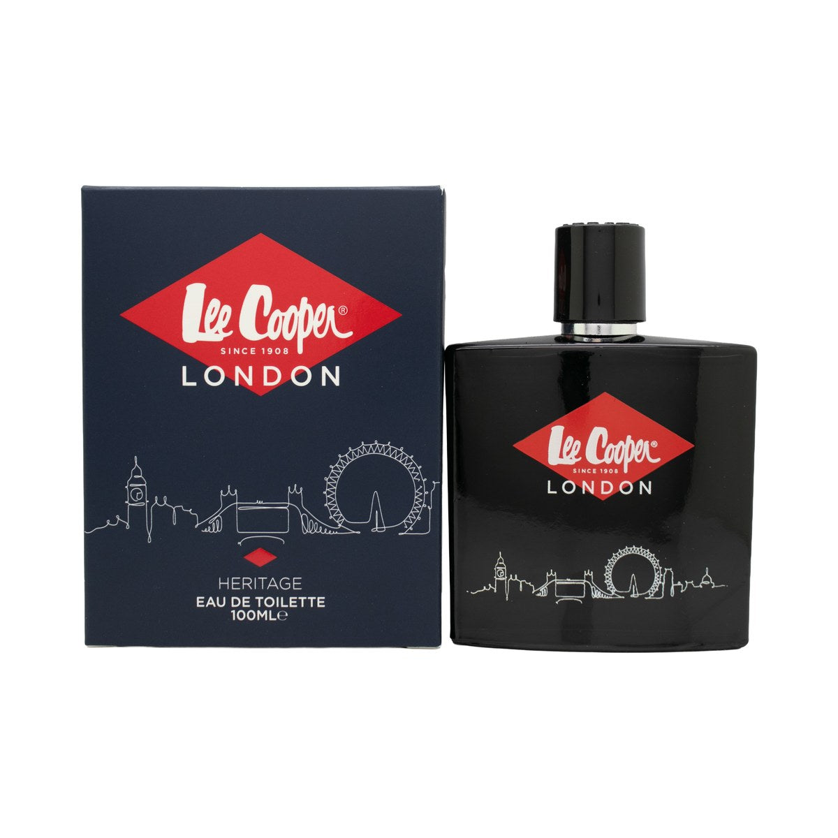 Lee Cooper Heritage Eau de Toilette 100ml fra Lee Cooper i 100 ml flaske med klart glas og mørkeblå etiket, firkantet design