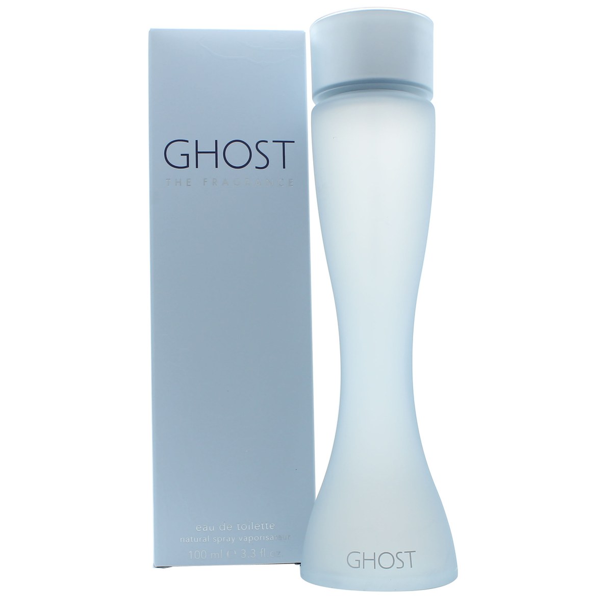 Ghost Original Eau de Toilette 100ml Ghost 100 ml – slank, matteret glasflakon med let rosa duft og sølvfarvet låg.