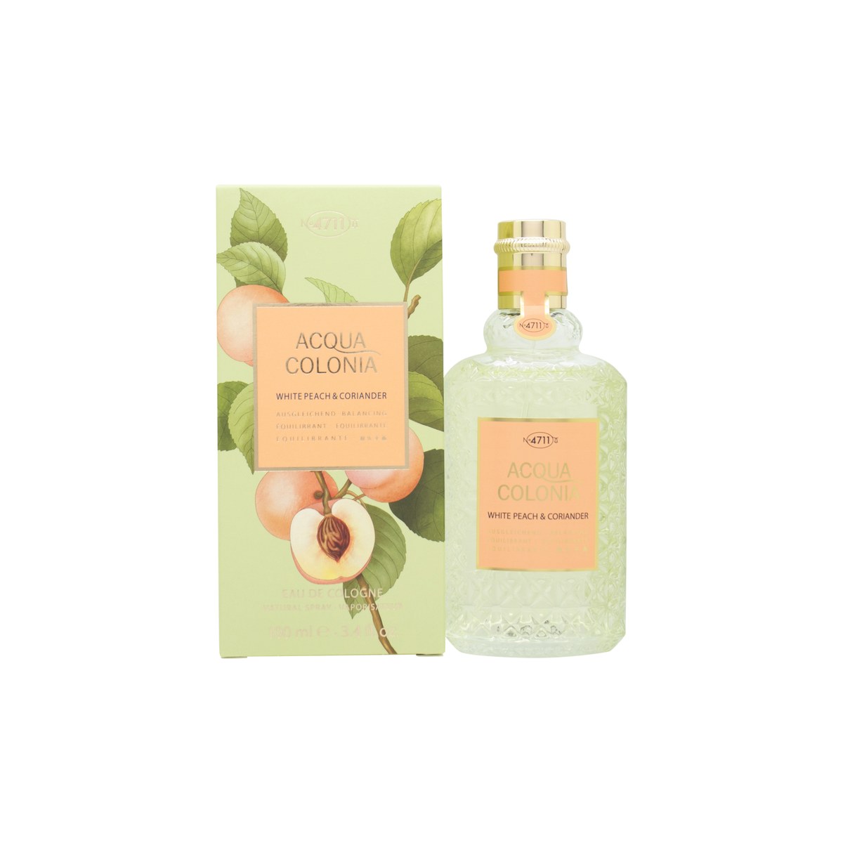 Mäurer & Wirtz 4711 Acqua Colonia White Peach & Coriander Eau de Cologne 100 ml – klar glasflaske med sølvskruelåg
