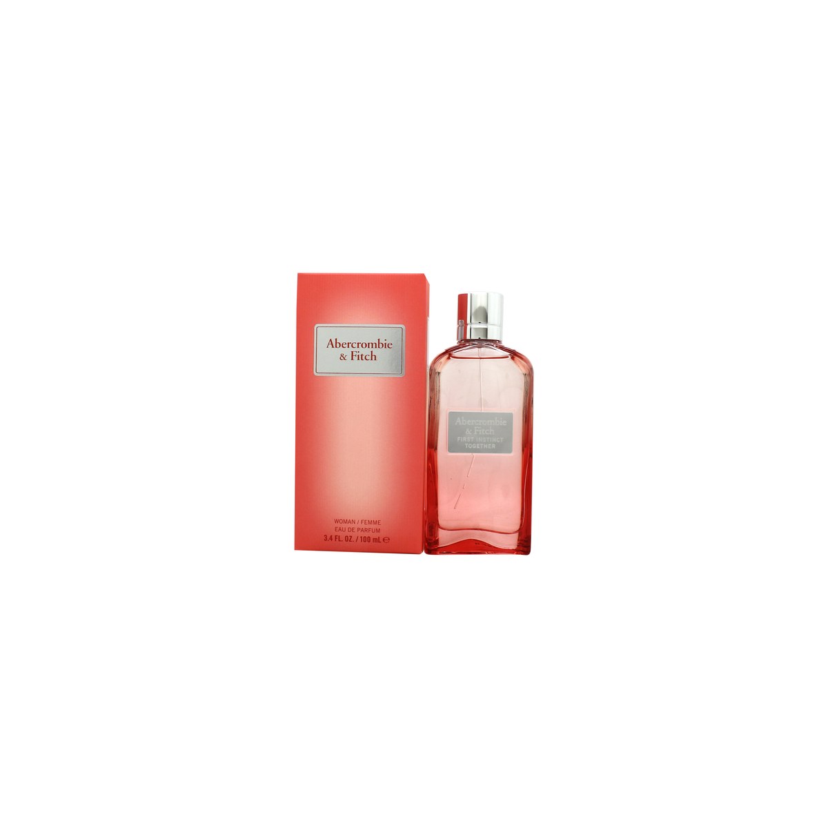 Abercrombie & Fitch First Instinct Together For Her Eau de Parfum 100 ml – rosa transparent flaske med sølvfarvet rund kapsel
