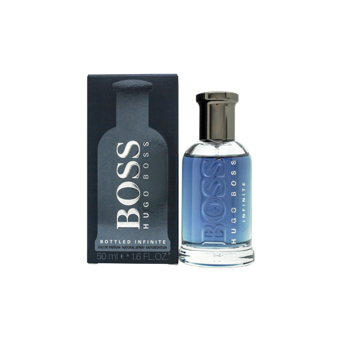 Hugo Boss Boss Bottled Infinite Eau de Parfum 50 ml, Hugo Boss – klar glasflaske med lys ravfarvet duft og sølvfarvet låg.