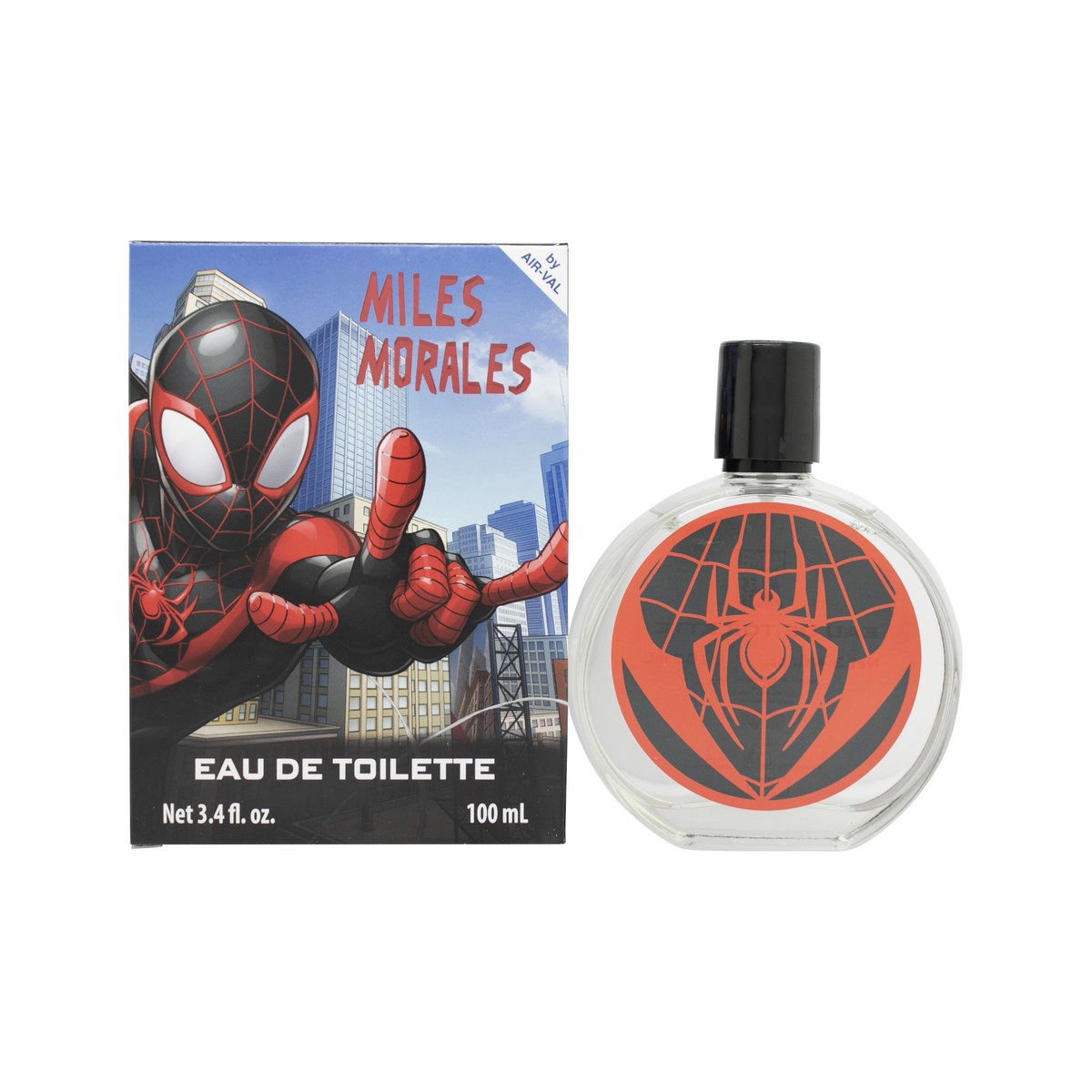 Marvel Spiderman Miles Morales Eau de Toilette 100 ml fra Marvel i sort flakon med rødt Spider-Man motiv og kantet design.