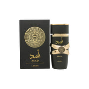 Lattafa Asad Eau de Parfum 100ml, Lattafa, 100 ml – sort, firkantet flakon med gyldent emblem og låg