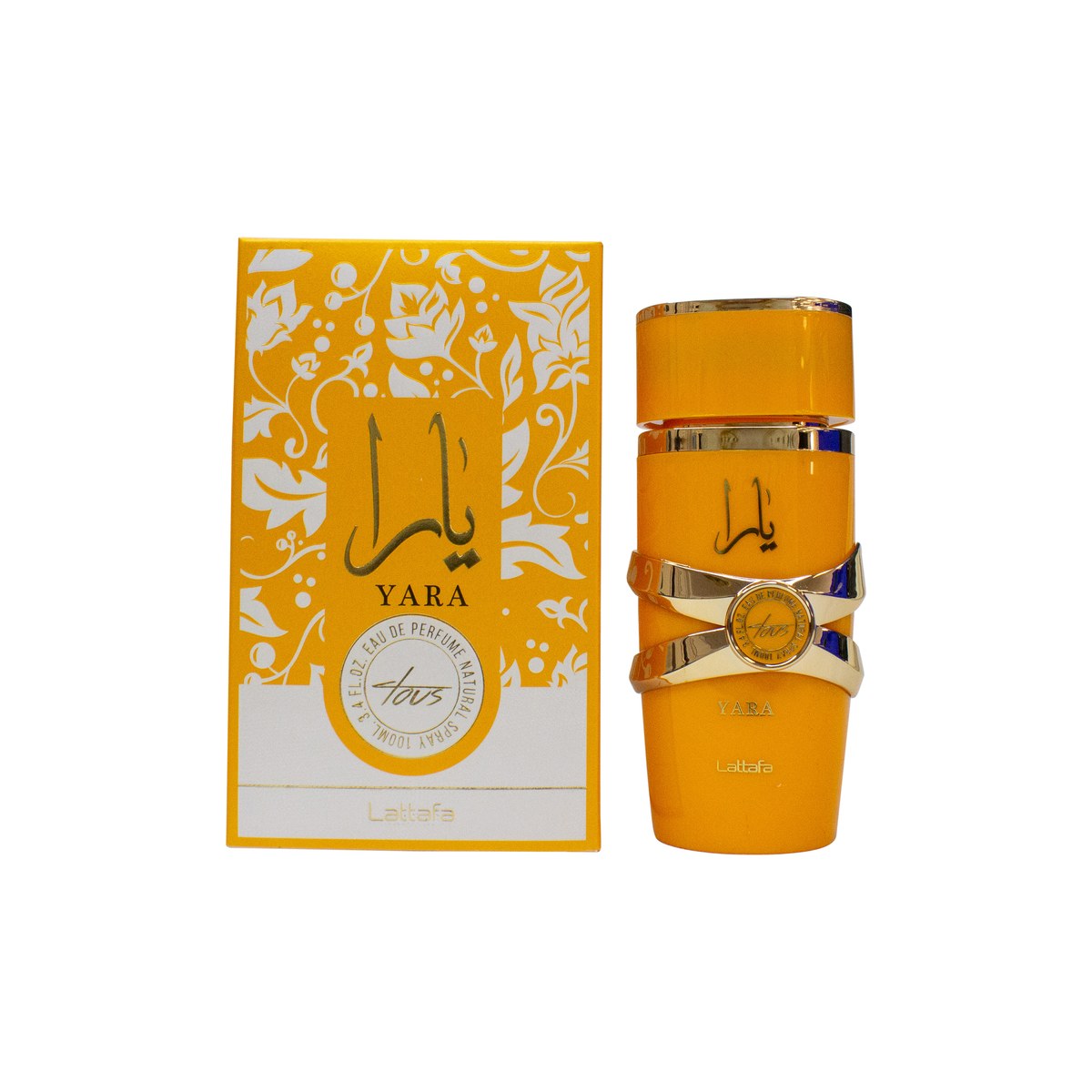Lattafa Yara Tous Eau de Parfum 100ml, Lattafa, 100 ml – gul flakon med afrundet form og gyldent låg