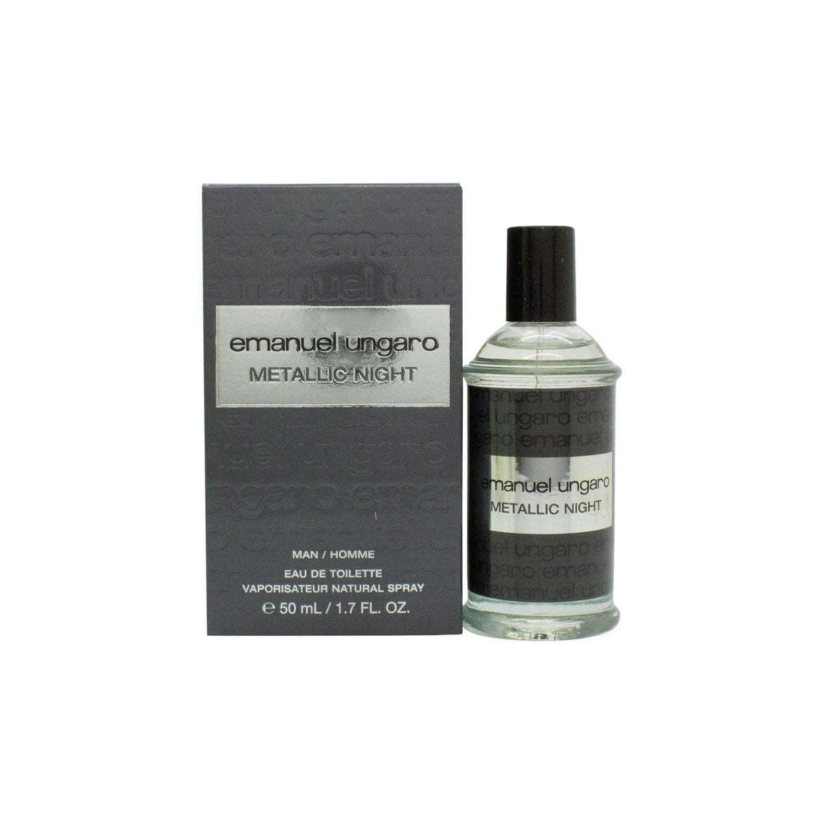 Emanuel Ungaro Metallic Night Eau de Toilette 50ml – mørkeblå metallic flakon med buet form og sort hætte