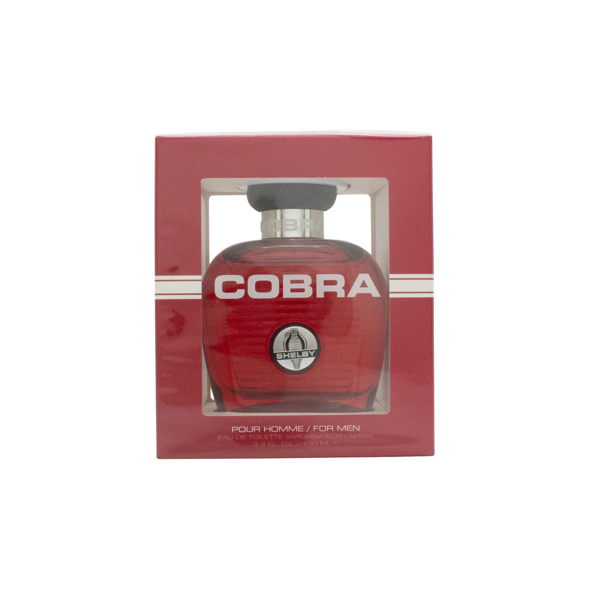 Carroll Shelby Red Cobra Eau de Toilette 100ml fra Carroll Shelby 100 ml klar rød glasflakon med sølvfarvet låg og cobra-logo frontalt