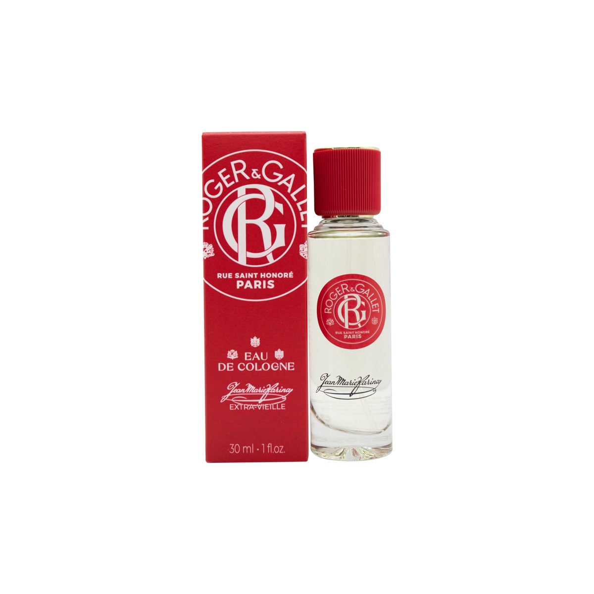 Roger & Gallet Jean Marie Farina Eau De Cologne 30 ml, klar glasflakon med grøn etiket og sølv spraylåg i klassisk design