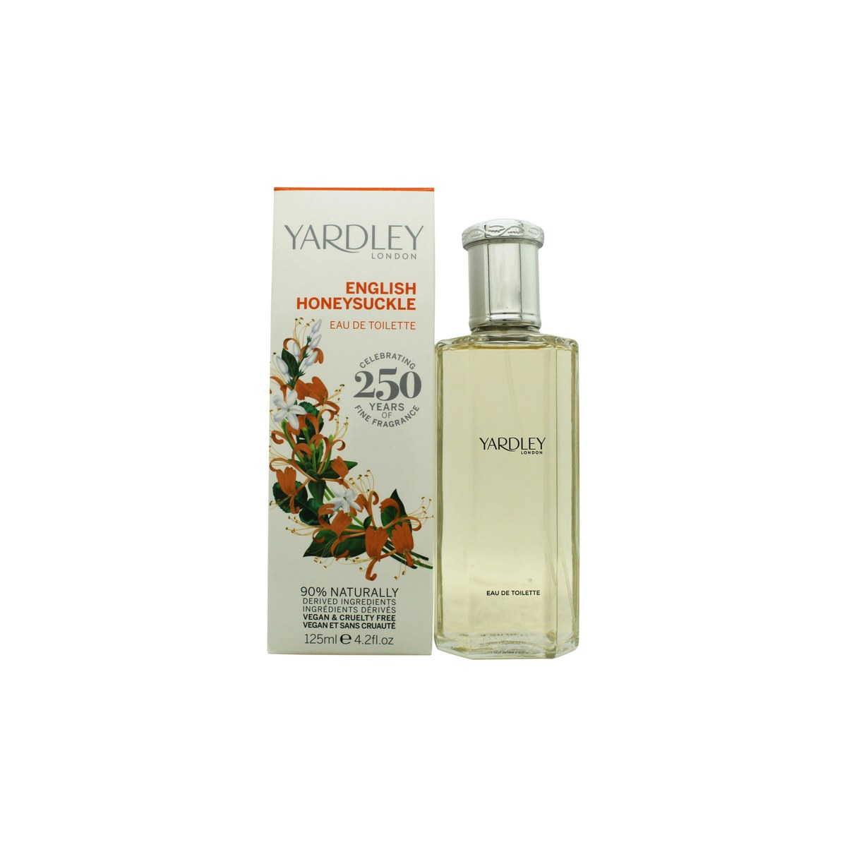 Yardley English Honeysuckle Eau de Toilette 125 ml fra Yardley i klar glasflaske med gylden væske og sølvfarvet låg