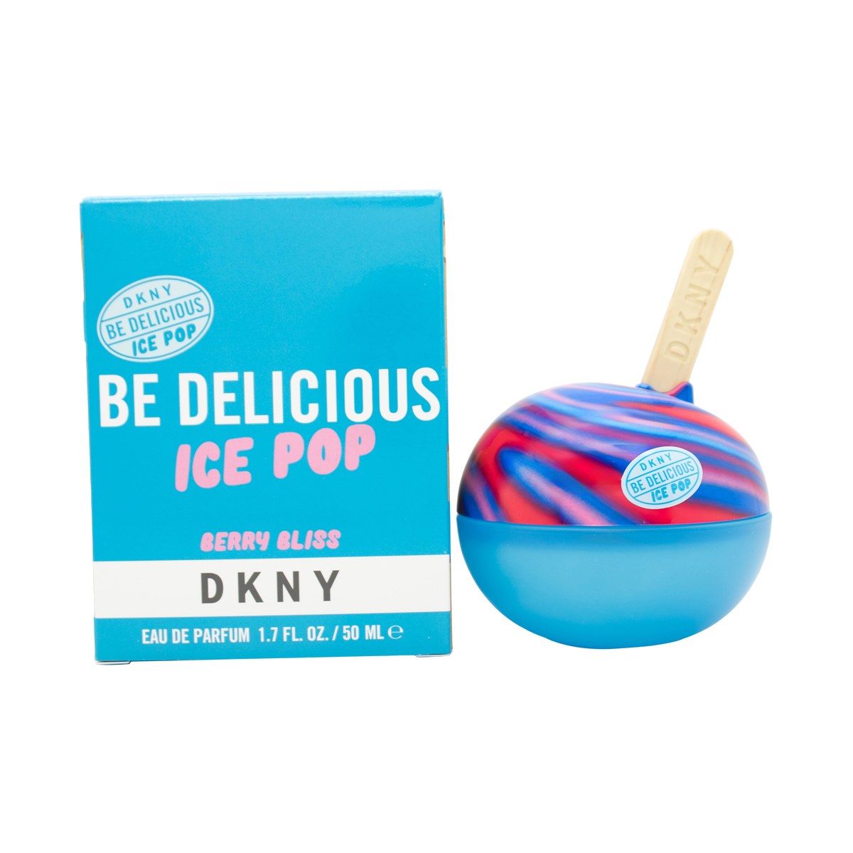 DKNY Be Delicious Ice Pop Berry Bliss Eau de Parfum 50 ml fra DKNY i lilla æbleformet glasflaske med sølvhals og kuglekapsel.