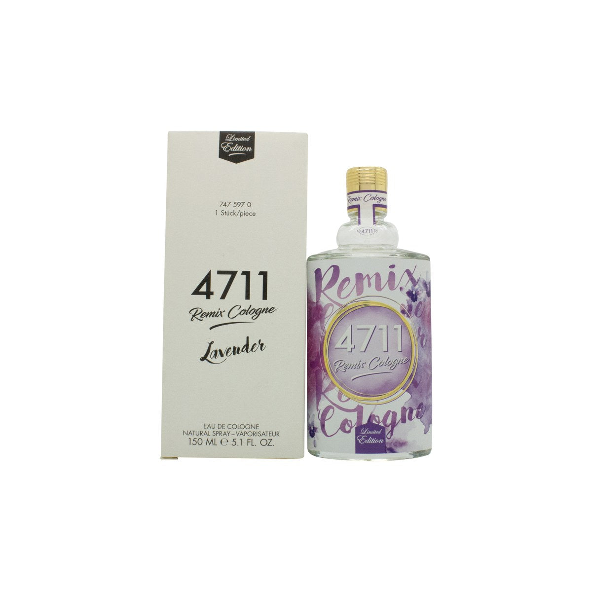 4711 Remix Cologne Lavender Edition Eau de Cologne, Mäurer & Wirtz, 150 ml – klar glasflaske med lilla etiket og sølvlåg