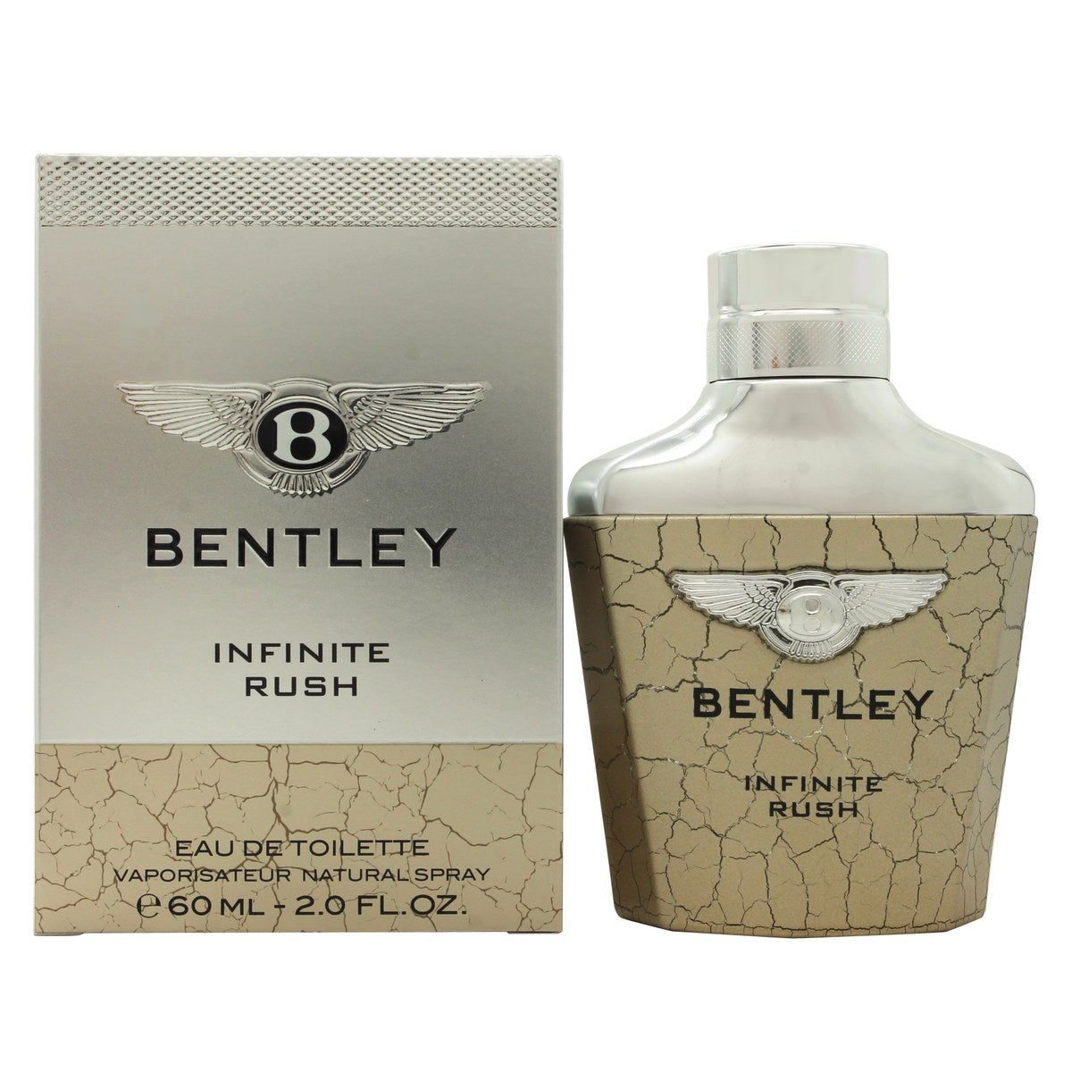 Bentley Infinite Rush Eau de Toilette 60 ml, Bentley – klar blåtonet glasflakon med sølvprop og stramt, maskulint design