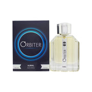 Ajmal Orbiter Eau De Parfum 100 ml fra Ajmal, mørkeblå rektangulær flakon med sølvfarvet låg og skarpe kanter