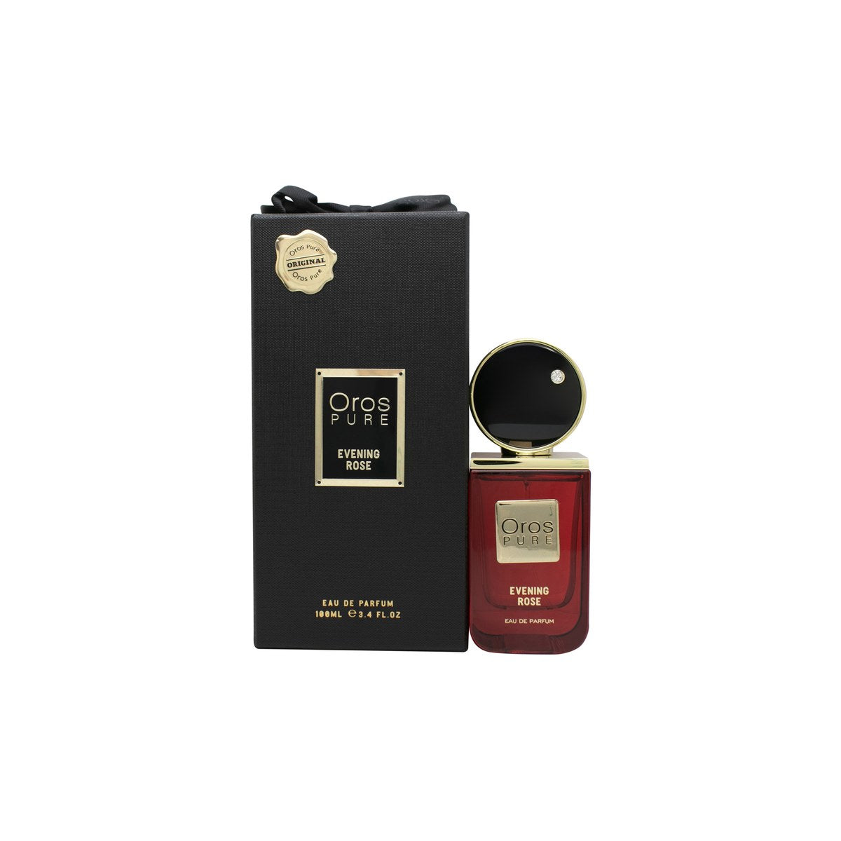 Oros Pure Evening Rose Eau de Parfum 100 ml fra Oros – rosaguldfarvet flakon med kantet form og dekorativ hætte