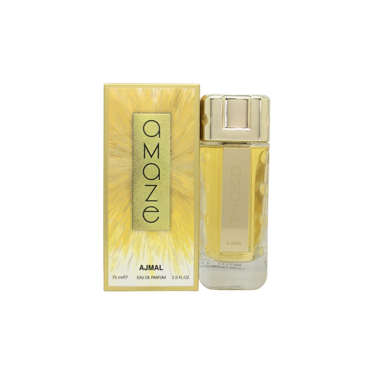 Ajmal Amaze Eau De Parfum 75ml fra Ajmal, 75 ml flakon i klart glas med sølvfarvet låg og elegant, buet design.