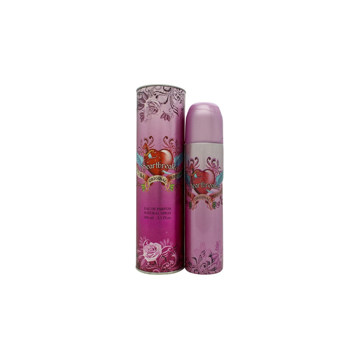 Cuba Heartbreaker Eau de Parfum 100 ml – rosa, cigarformet flakon med sølvdetaljer og matchende cylinderæske