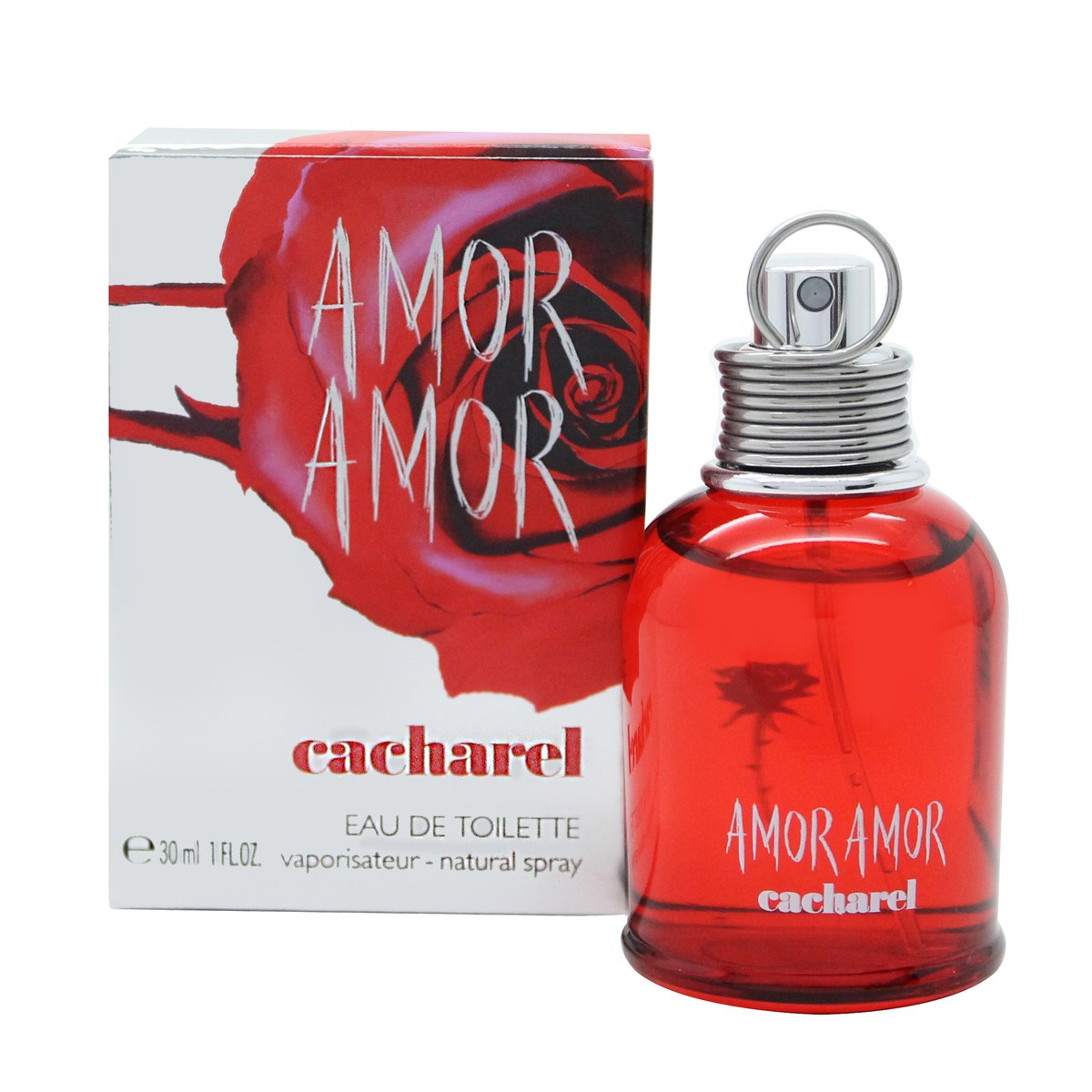 Cacharel Amor Amor Eau de Toilette 30 ml, Cacharel – rød hjerteformet flakon i glas med sølvfarvet spraytop