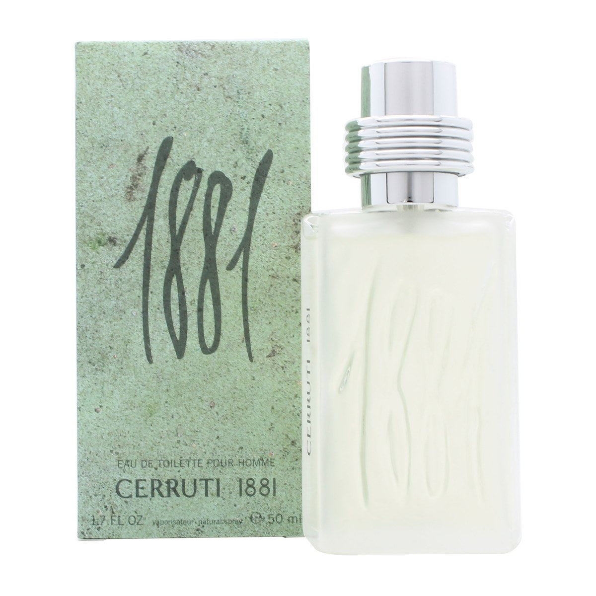Cerruti 1881 Eau de Toilette, Cerruti, 50 ml – klar glasflaske med afrundede skuldre, sølvfarvet låg og lysegul duft