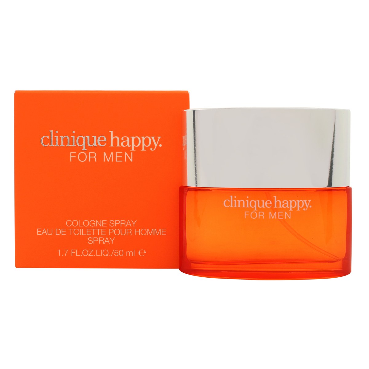 Clinique Happy Cologne Eau de Toilette 50 ml fra Clinique i klar, rund glasflaske med sølvkapsel og orange æske