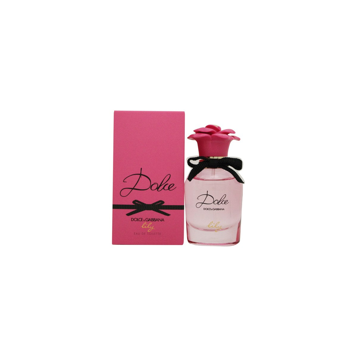 Dolce & Gabbana Dolce Lily Eau de Toilette 30 ml, lyserød glasflakon med sort blomsterlåg og elegant, afrundet form