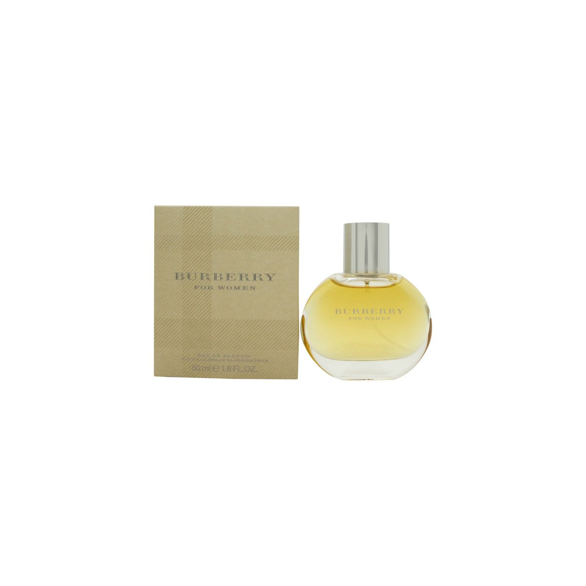 Burberry Eau de Parfum 50 ml fra Burberry, klassisk klar glasflakon med lyserød duft og beige sløjfe ved halsen.