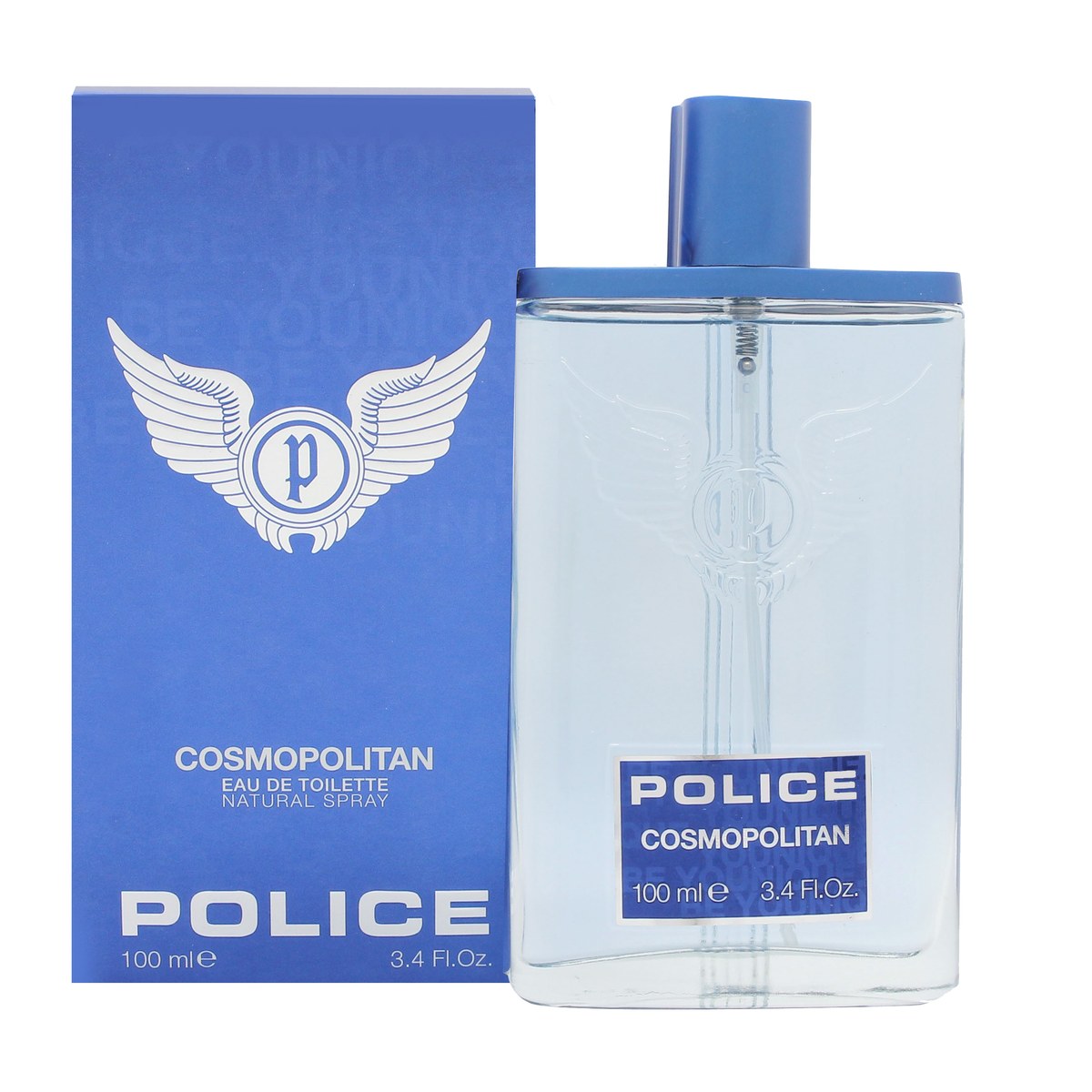 Police Cosmopolitan Eau de Toilette 100ml, Police, 100 ml – klar glasflaske med mørkeblå toning og sølvfarvet låg