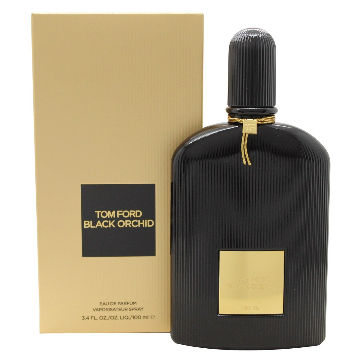 Tom Ford Black Orchid Parfum Eau De Parfum – Tom Ford 100 ml, sort riflet flakon med gylden plade og kompakt, luksuriøs form