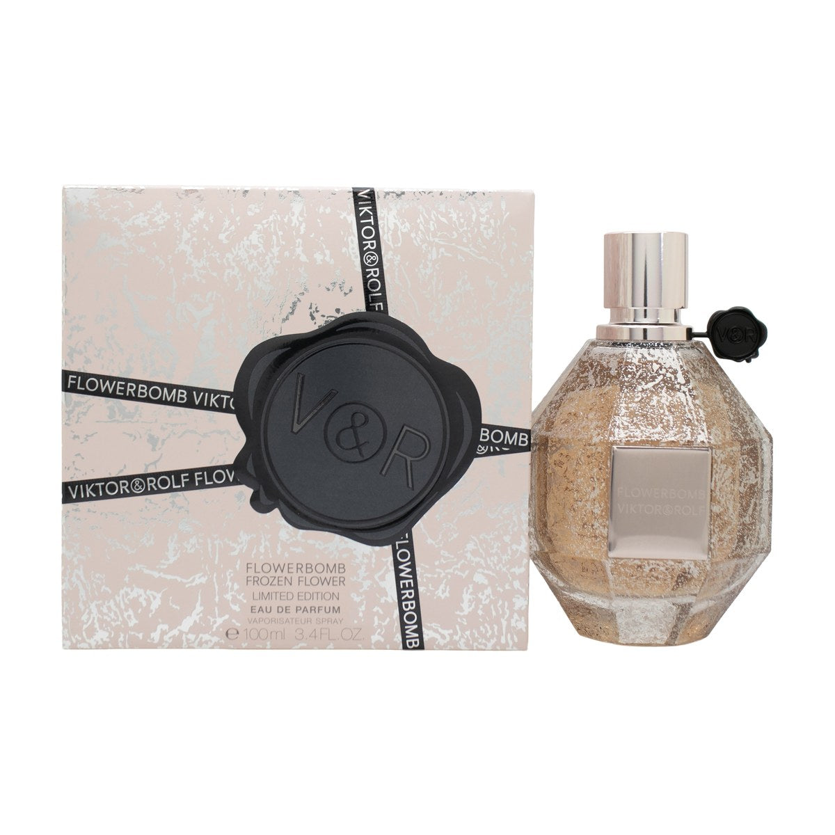 Viktor & Rolf Flowerbomb Frozen Flower Eau de Parfum 100 ml – facetslebet lyserød diamantformet flakon med sort segl