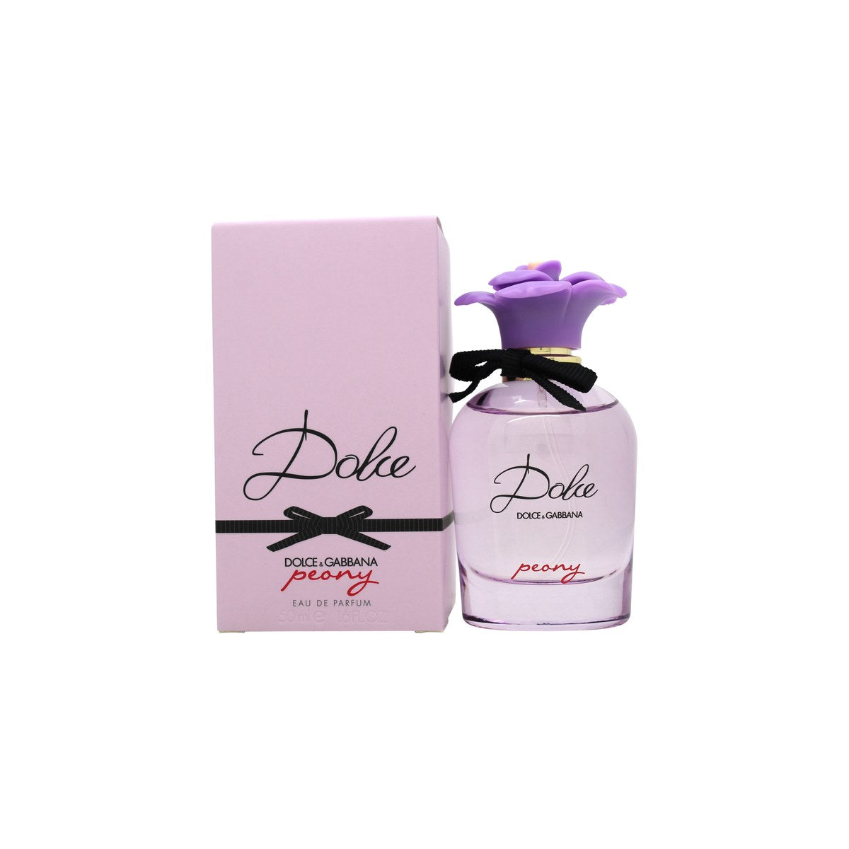 Dolce & Gabbana Dolce Peony Eau de Parfum 50 ml fra Dolce & Gabbana, lyserød glasflakon med sort blomsterlåg.