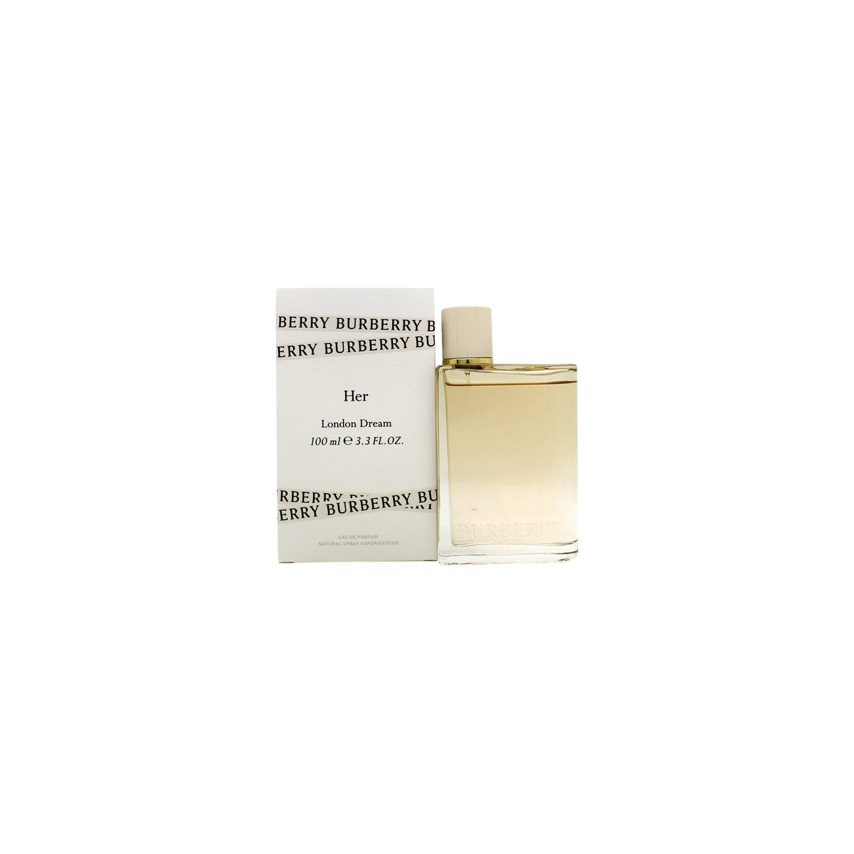 Burberry Her London Dream Eau de Parfum 100ml, Burberry 100 ml, klar glasflaske med lys ferskentone, rundet form og sort låg