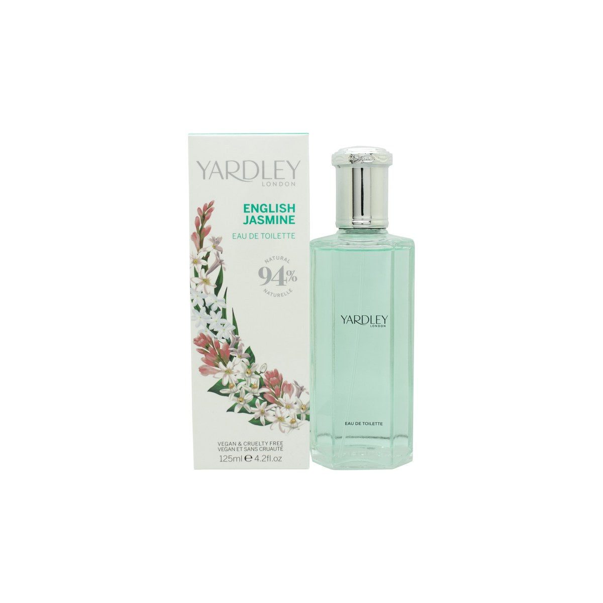 Yardley English Jasmine Eau de Toilette 125 ml fra Yardley – klar glasflaske med gyldent låg og hvid etiket
