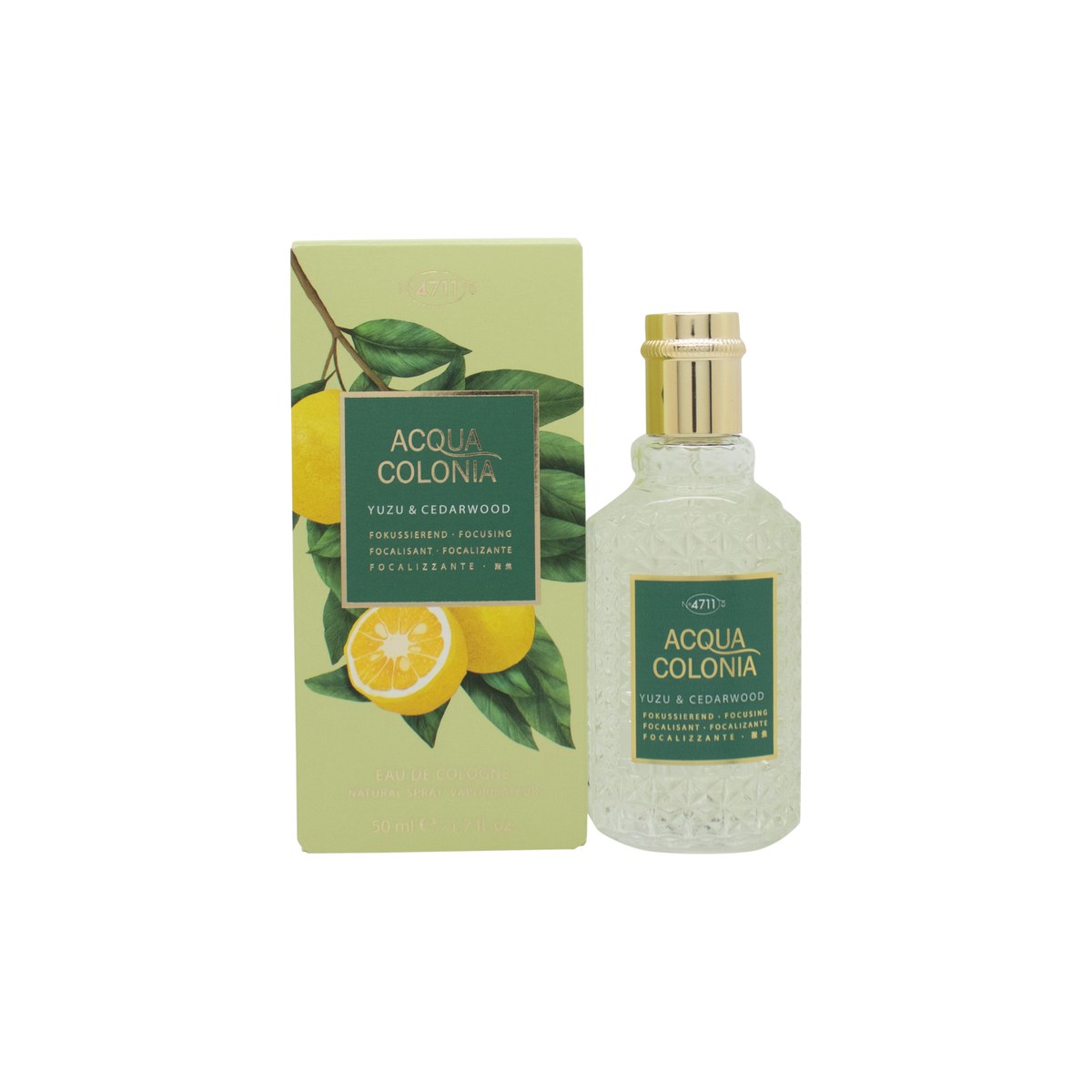 Mäurer & Wirtz 4711 Acqua Colonia Yuzu & Cedarwood Eau de Cologne 50 ml flakon i klart glas med gul væske og sølv låg