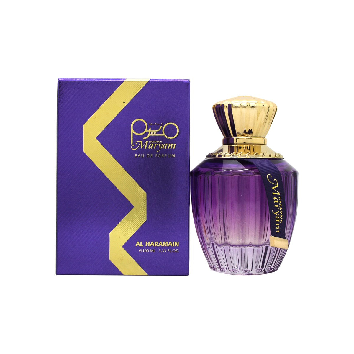 Al Haramain Maryam Eau de Parfum 100ml, Al Haramain, 100 ml – gylden flakon med buet form, klart glas og orientalsk lågdesign