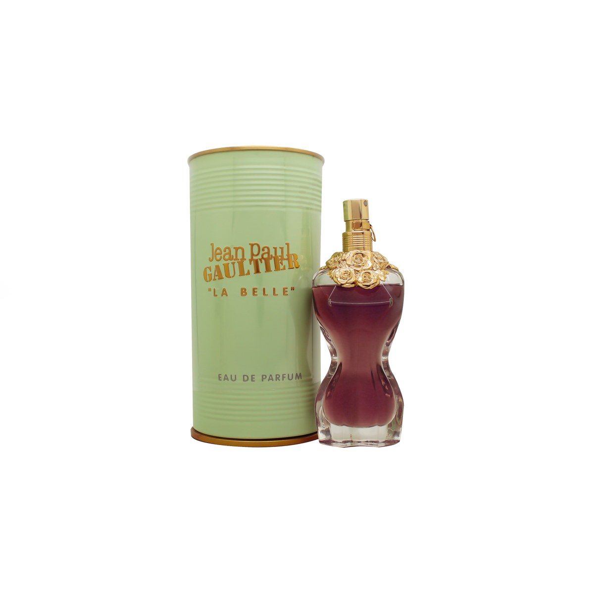 La Belle Eau De Parfum Jean Paul Gaultier 50 ml, rød flakon formet som buste med blomsterkrans