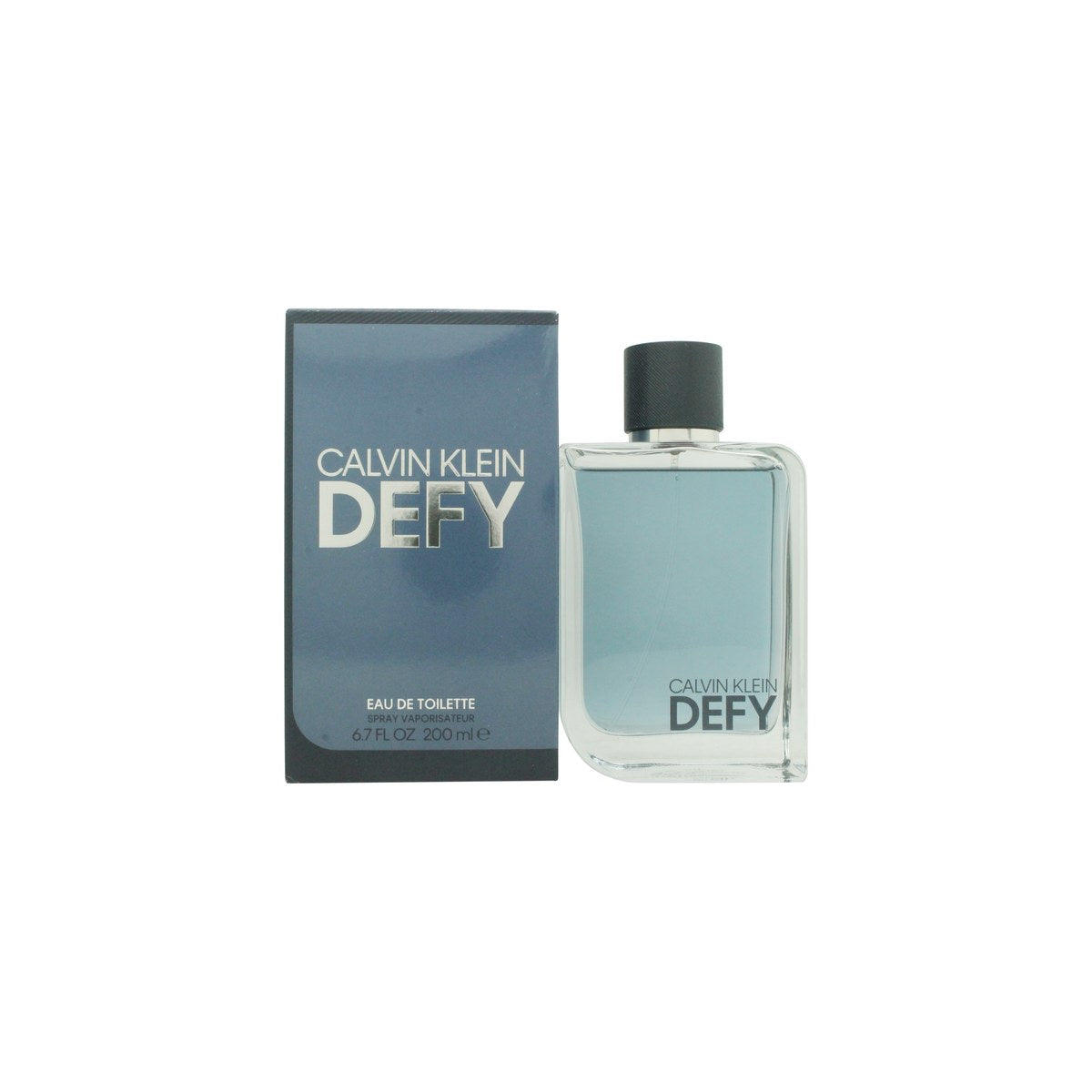 Calvin Klein Defy Eau de Toilette 200 ml fra Calvin Klein, klar glasflakon med blå toner og sort kantet låg